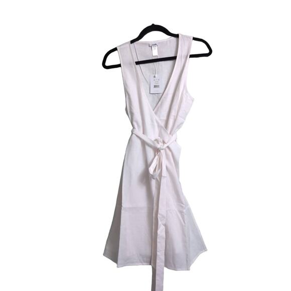NWT Andie Wrap Dress Coconut (White) Flowy Sleeveless V Neck Self Tie Waist L - Picture 1 of 9